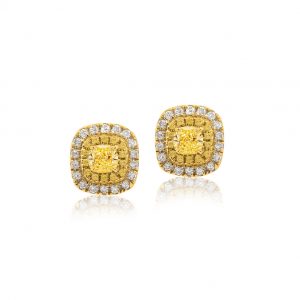 Yellow and White Diamond Earrings set in 18k