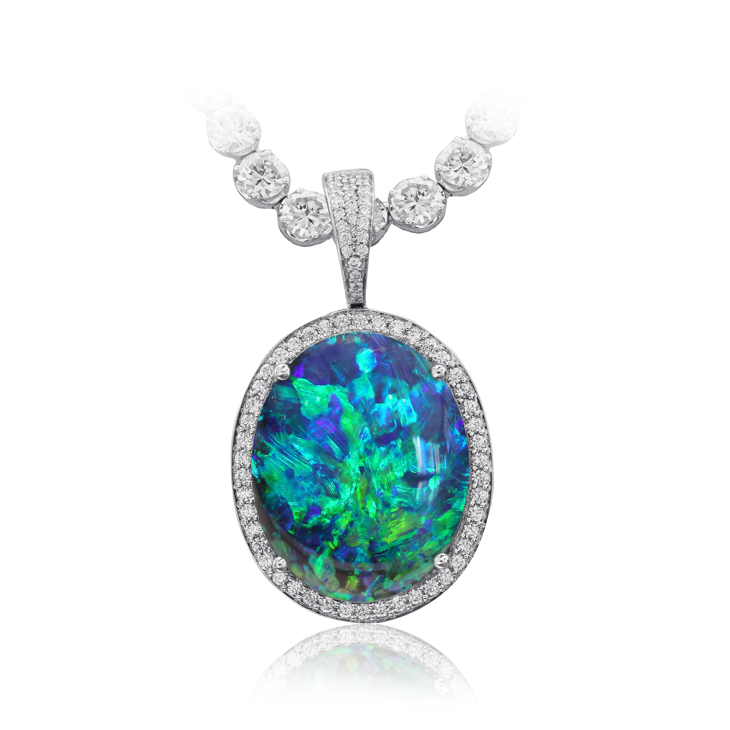 Gem Grade Black Opal Pendant set in 18k with Diamonds featuring Flashes ...