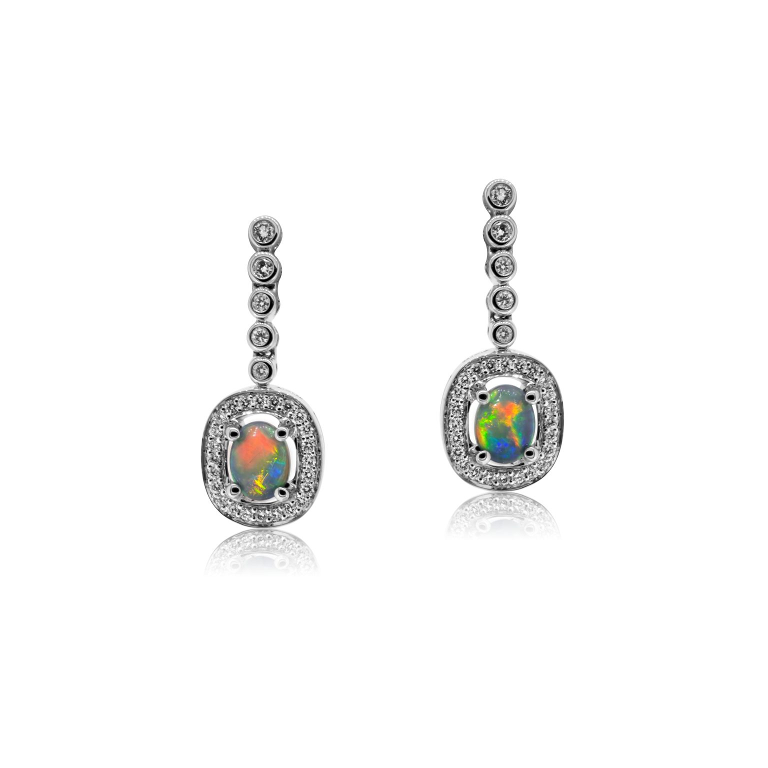 Black Opal Earrings set in 18k White Gold with Diamonds featuring