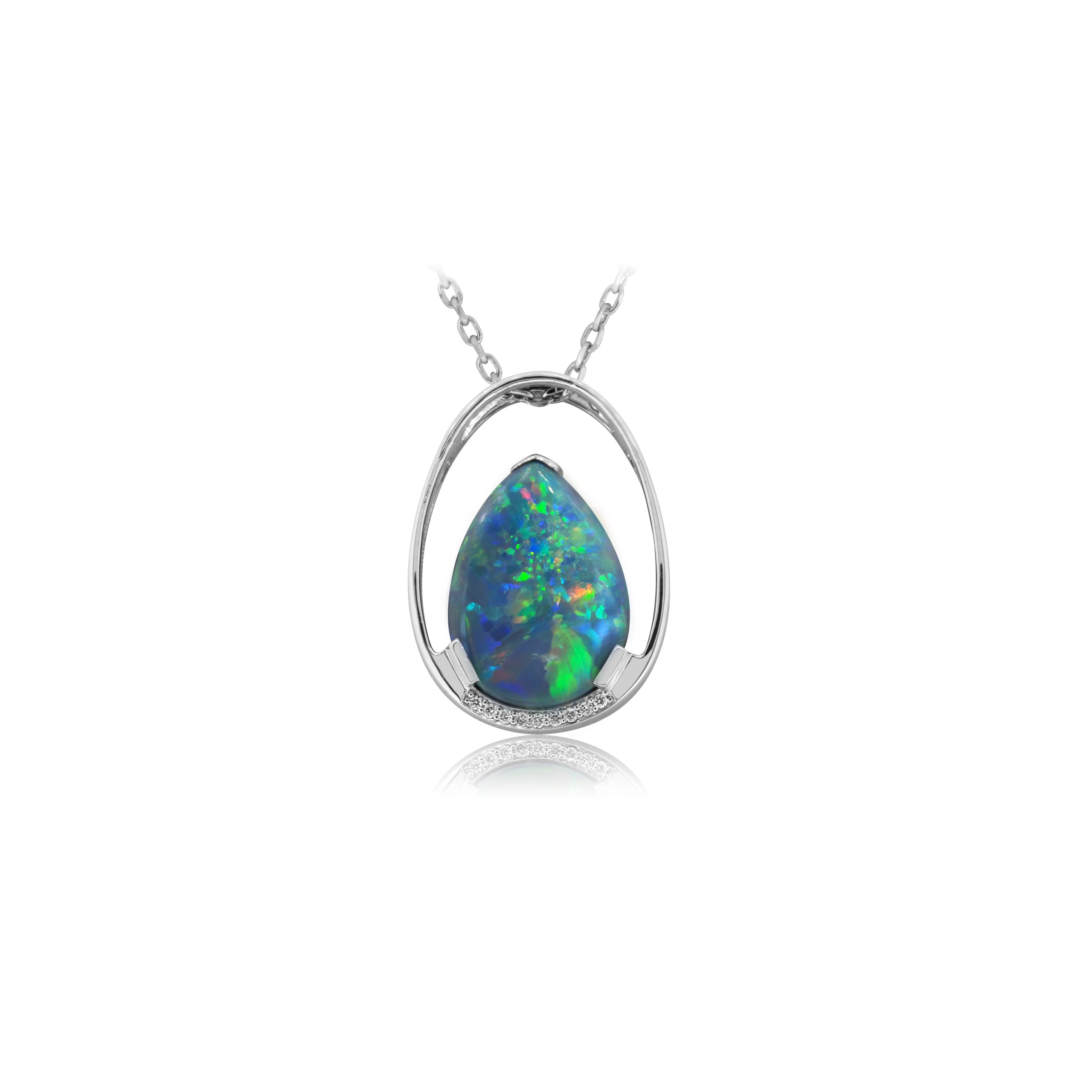 Black Opal Pendant set in 18k White Gold with Diamonds exhibiting ...