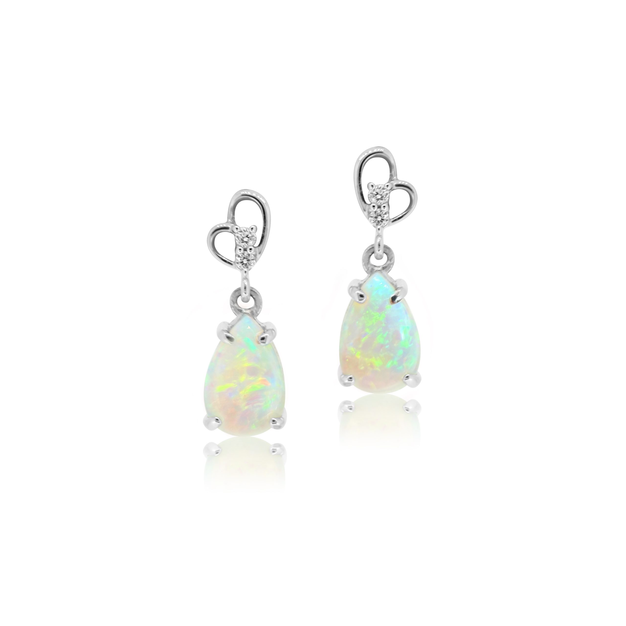 Crystal Opal Earrings set in 18k White Gold with Diamonds featuring Fresh Blue, Green and Orange ...