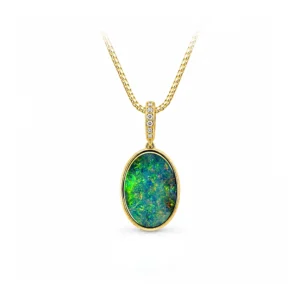 Queensland Boulder Opal Pendant with Diamond Detail in 18k Yellow Gold