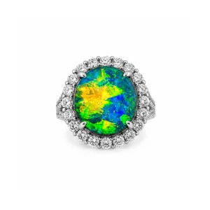 Lightning Ridge Gem-Grade Black Opal Ring in Platinum