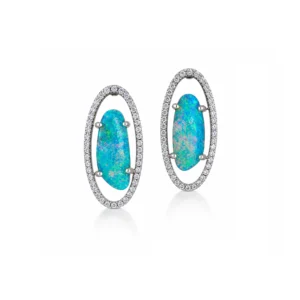 Handcrafted Australian boulder opal earrings in 18k white gold