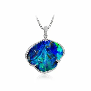 76.48ct Statement Queensland Boulder Opal Pendant with Diamonds in 18k White Gold