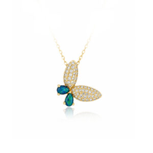 This delicate Australian black opal butterfly pendant captures the beauty of nature with a vibrant natural black opal set in elegant 18k gold. Designed to be both timeless and feminine, this handcrafted pendant showcases the unique play of colour that makes every Australian black opal one of a kind. A beautiful piece of fine Australian opal jewellery for everyday wear or a meaningful gift.