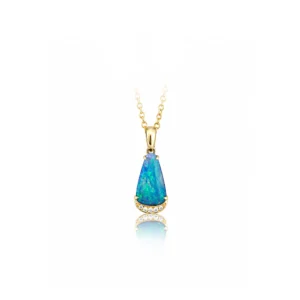 Handcrafted Australian black opal pendant in 14k yellow gold