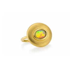 Sculptural Australian black opal ring in brushed 14k yellow gold