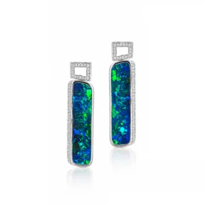 Gem-Grade Australian Boulder Opal Earrings in 18k White Gold