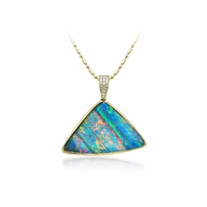Gem-Grade Australian 28.20ct boulder opal pendant with diamond bail in 18k yellow gold